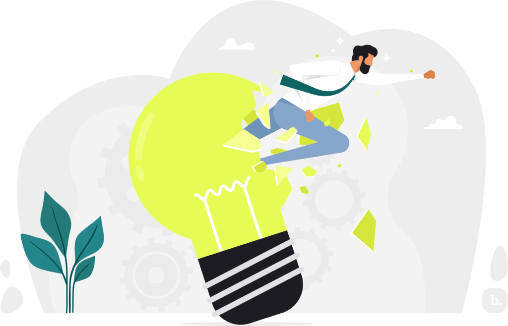 graphic of a man flying on a lightbulb