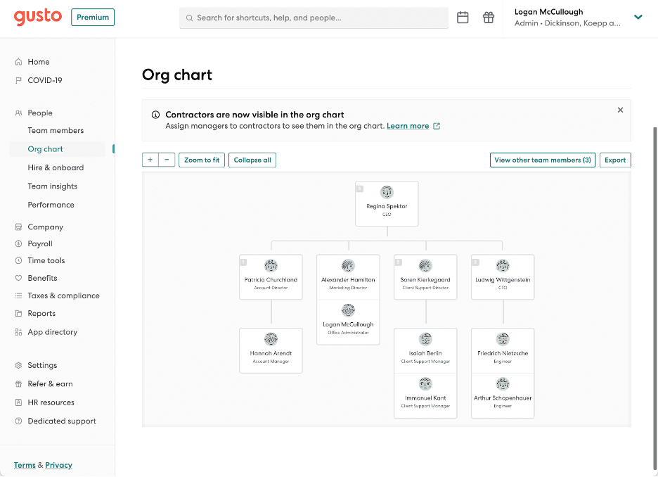 Gusto org chart