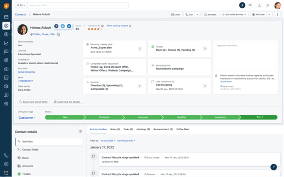 Freshsales customer dashboard