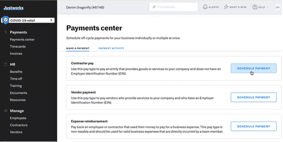 Justworks payments center