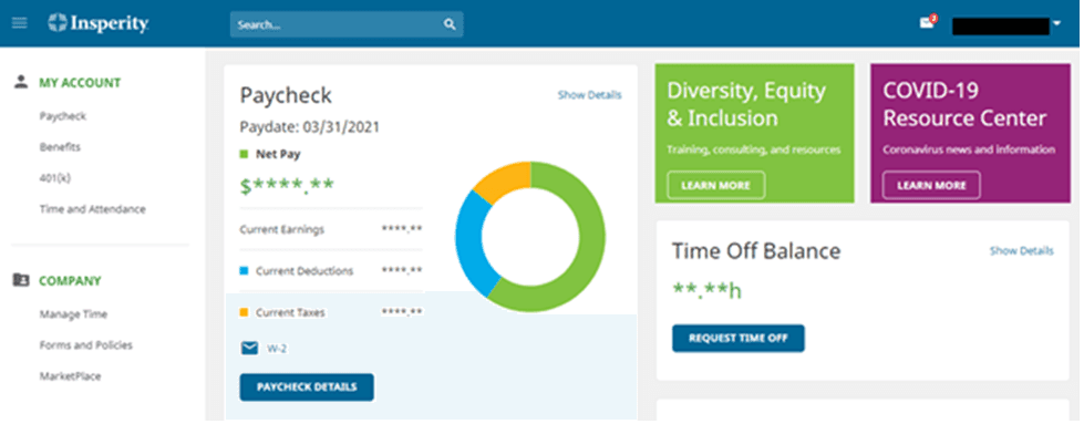 Insperity employee dashboard