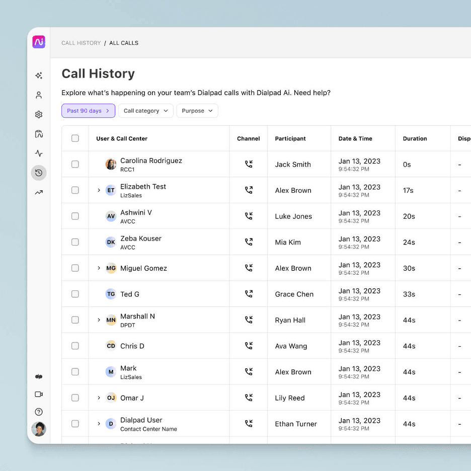 Dialpad call history