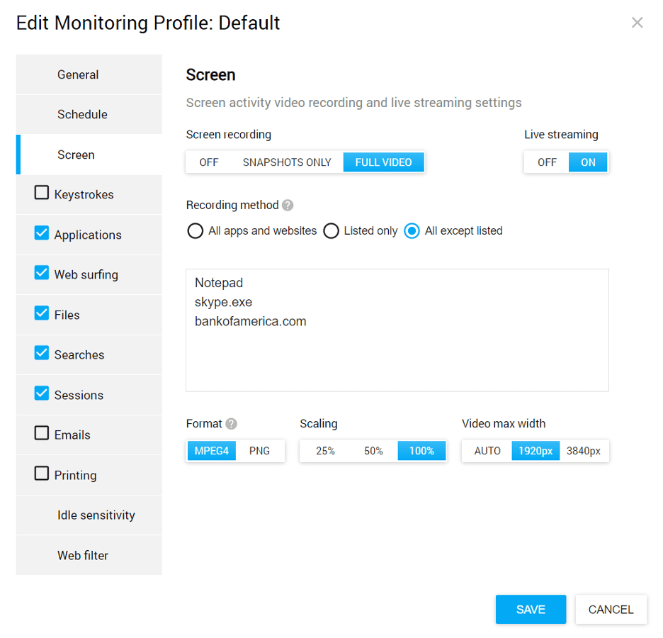 Controlio custom settings