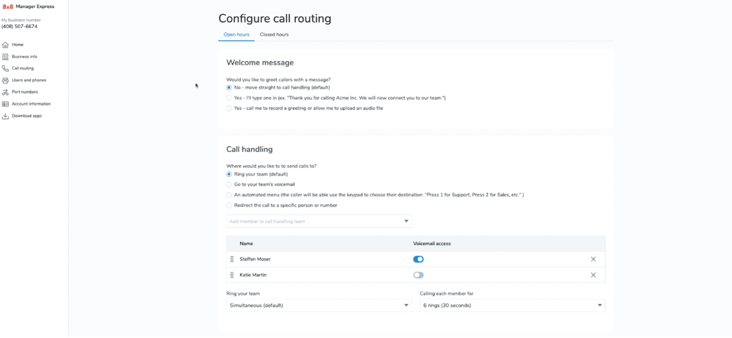 8x8 call routing