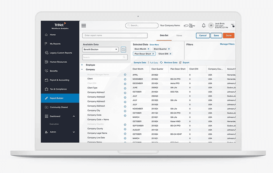 TriNet custom reports