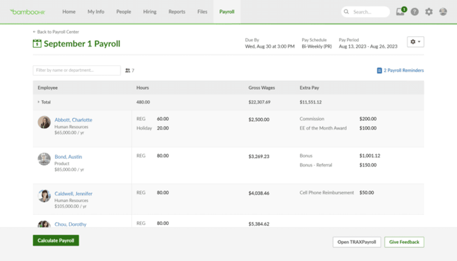 BambooHR interface