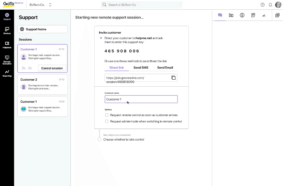 GoTo Resolve support initiation