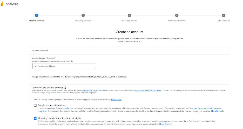 Google Analytics account setup