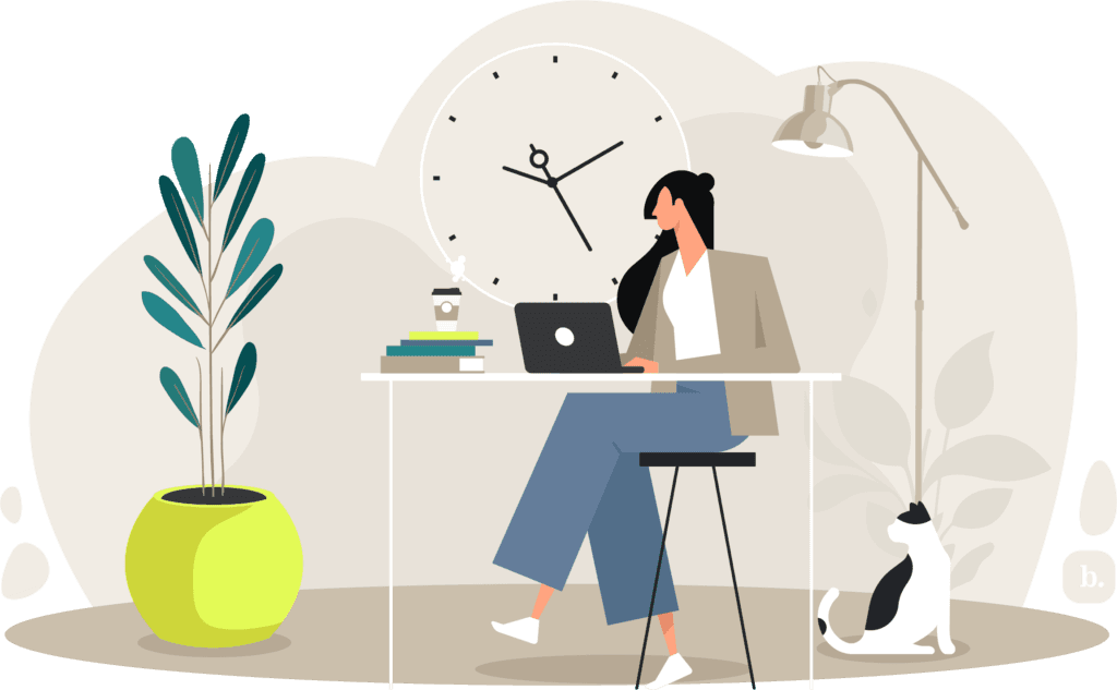 graphic of a person sitting at a workdesk