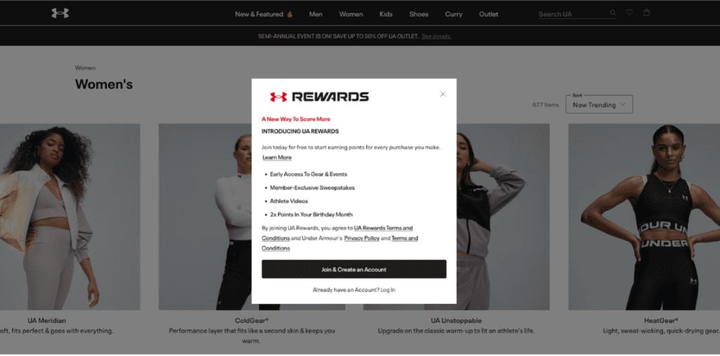 Under Armour email signup