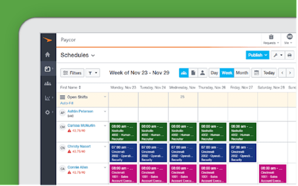 Paycor scheduling and time tracking