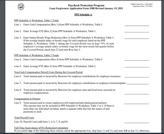 The Schedule A page of Form 3508