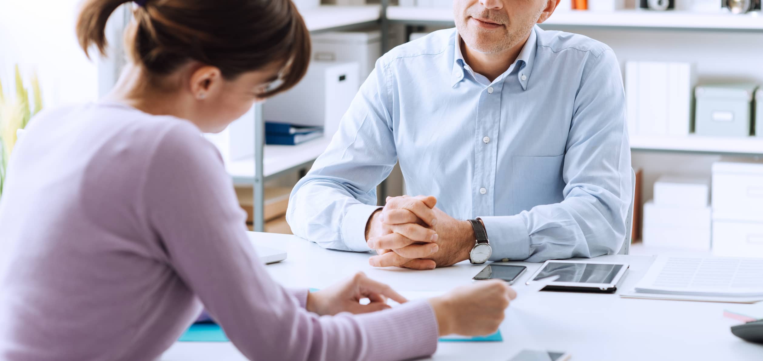 one-on-one meeting in an office