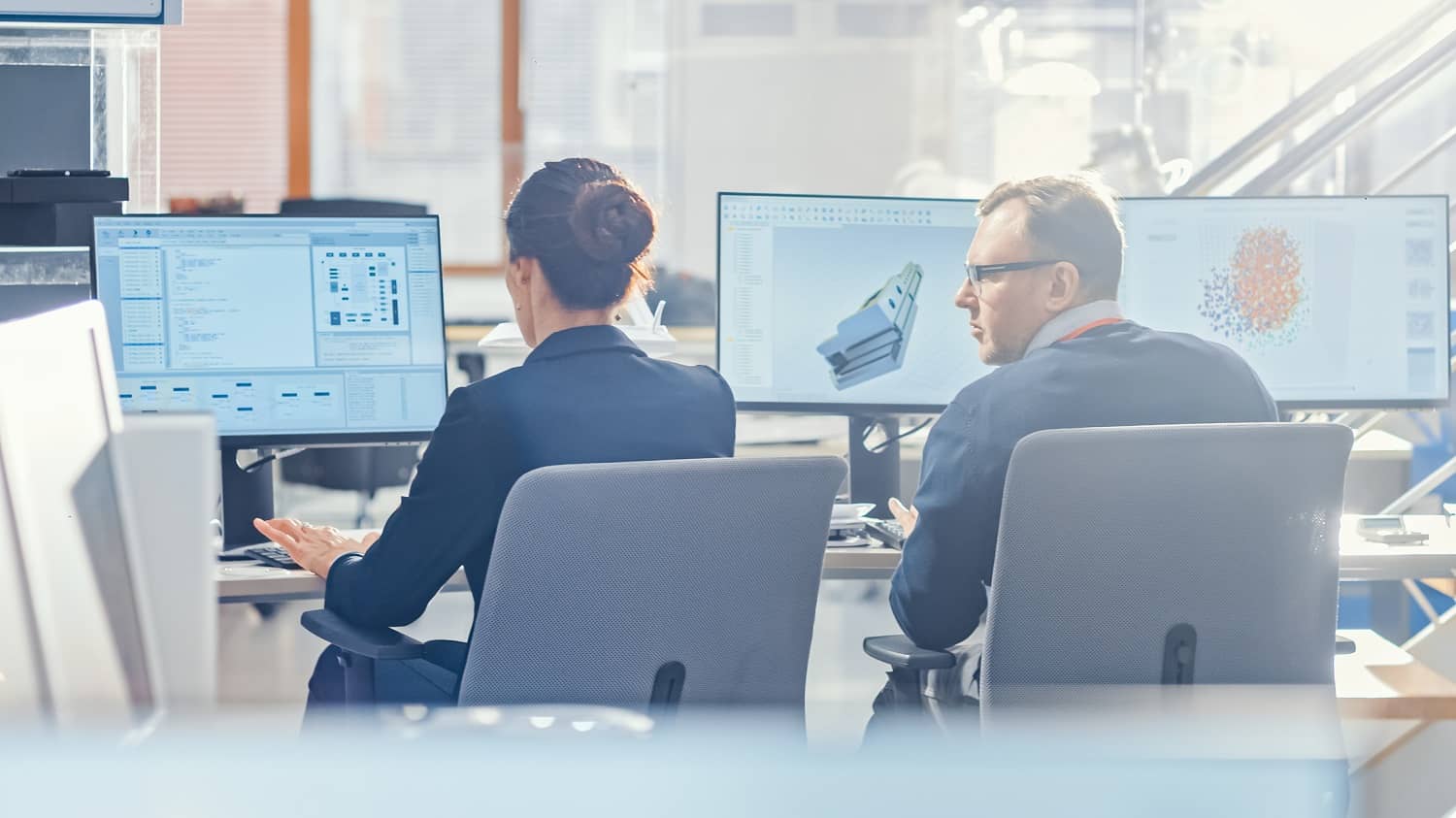 team working on computers in an office