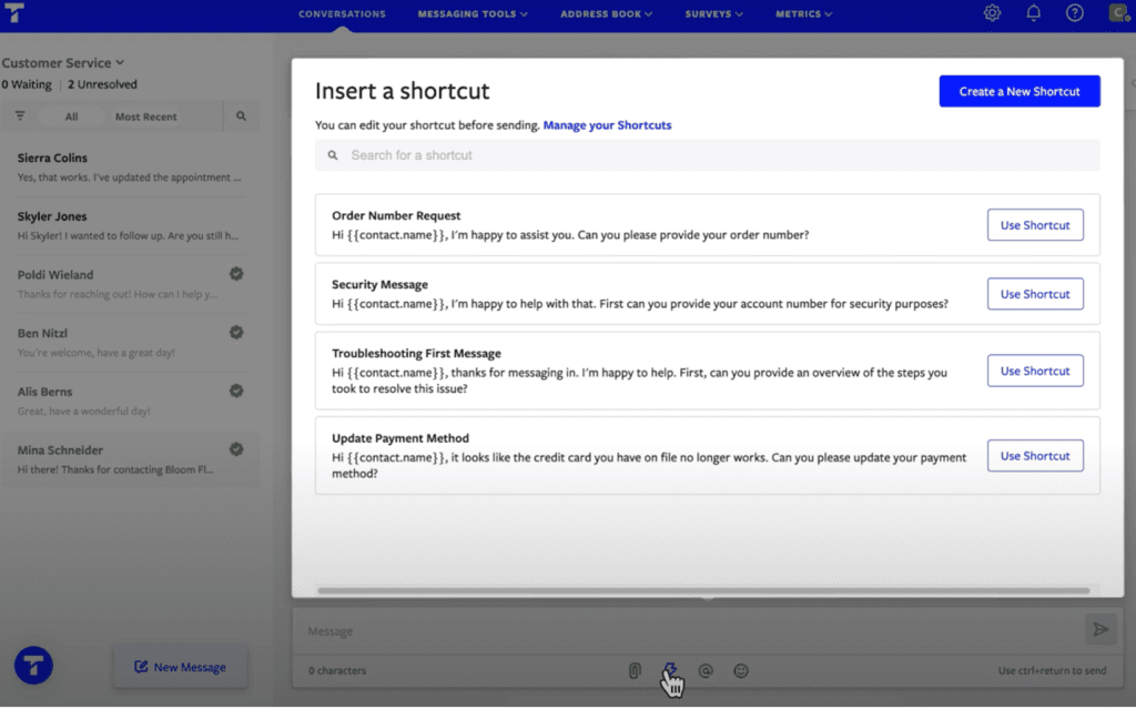 Textline Shortcuts