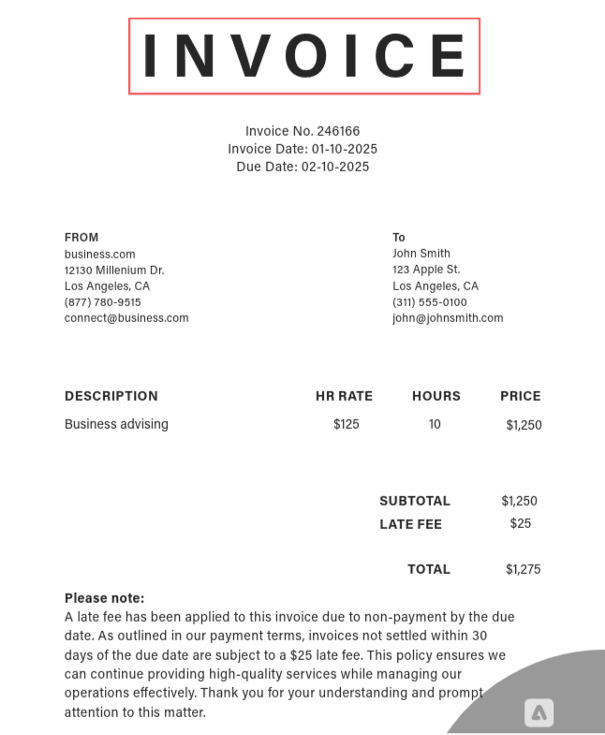 Invoice late fee example