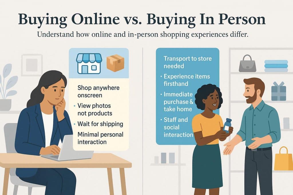 Buying online vs. in person graphic