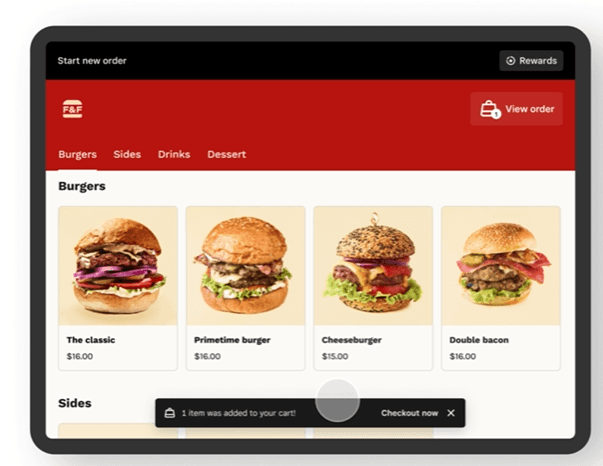 food order screen on tablet