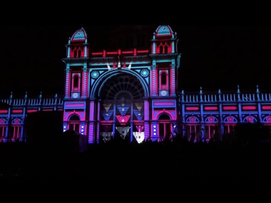Colorful projection map on a building