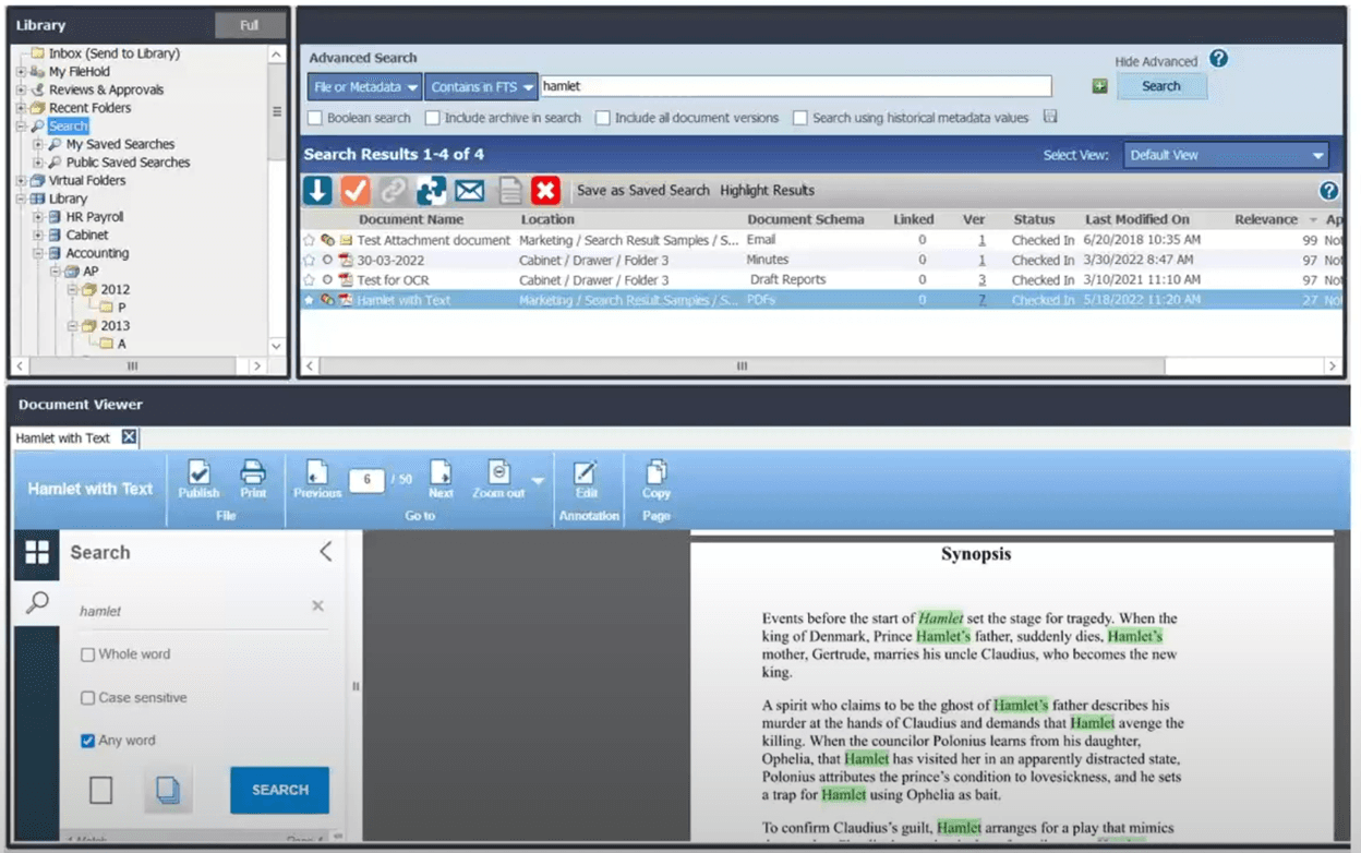 FileHold OCR functionality
