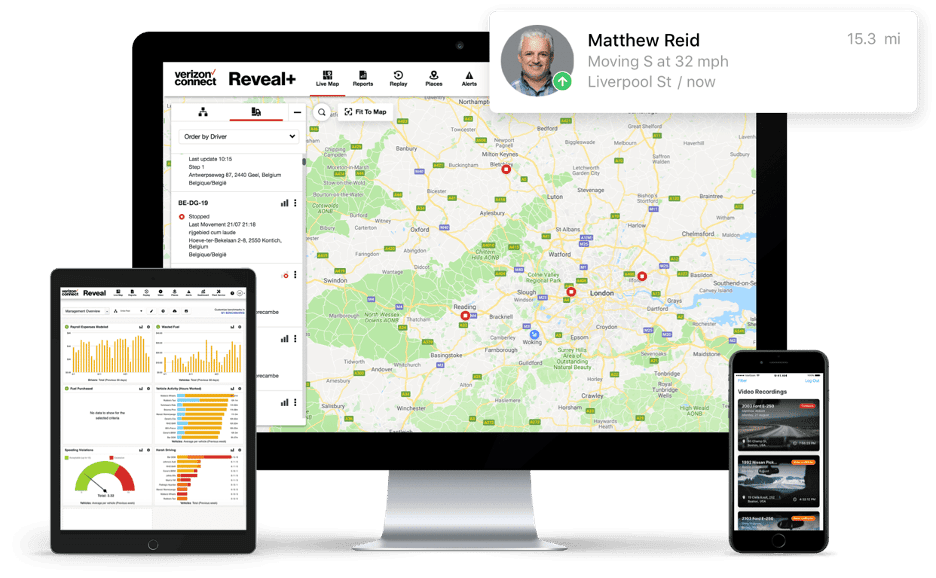 Verizon Connect app on desktop, tablet, and mobile device