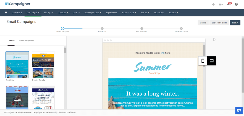 Campaigner drag-and-drop email editor