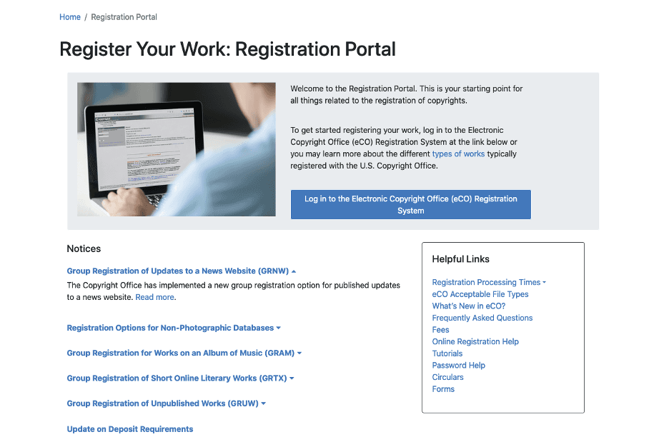 Copyright website register your work