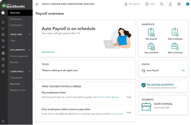 Intuit Quickbooks payroll dashboard