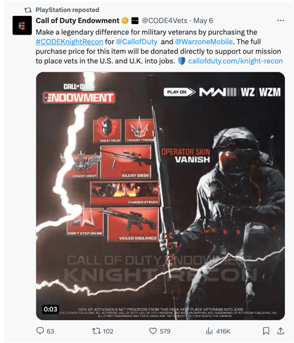 X post about Call of Duty