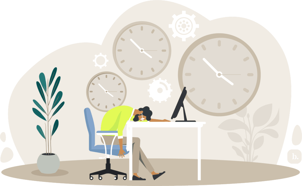 graphic of a person sleeping on a work desk