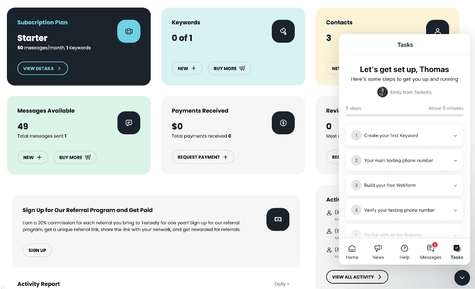 Textedly onboarding