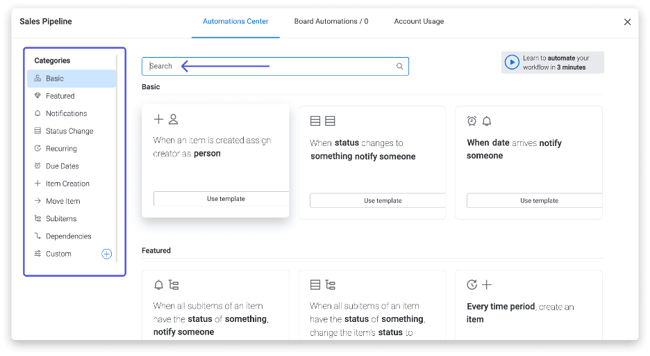 monday CRM workflows