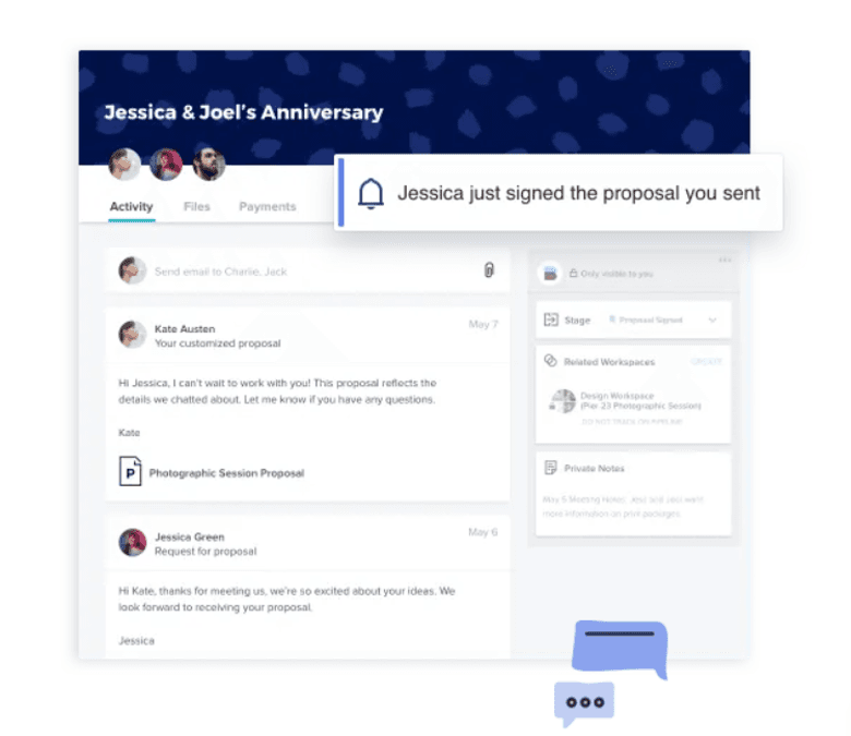 Honeybook dashboard