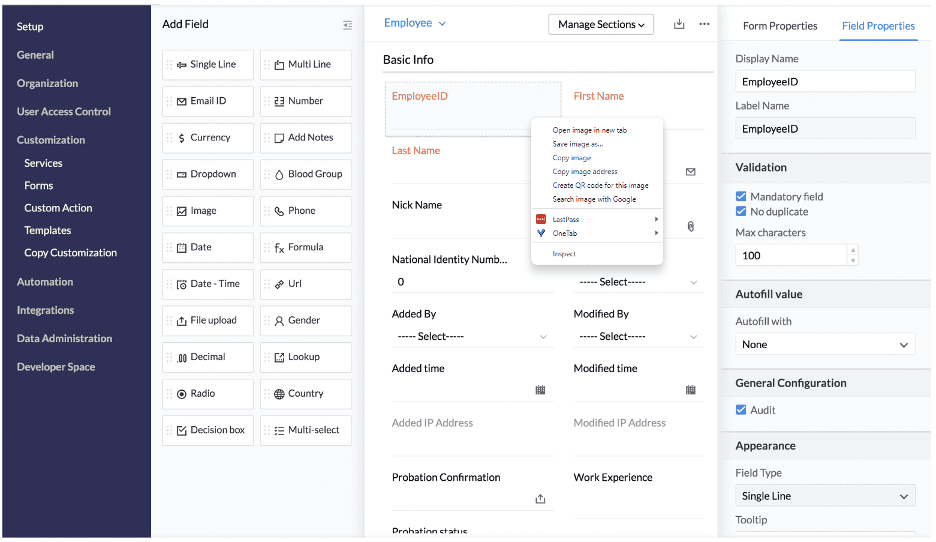 Zoho CRM customizations