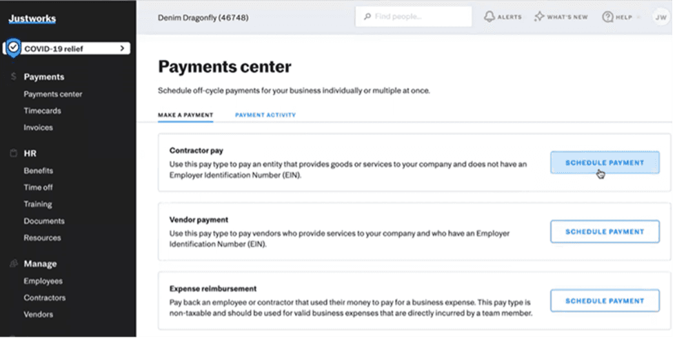 Justworks payment center