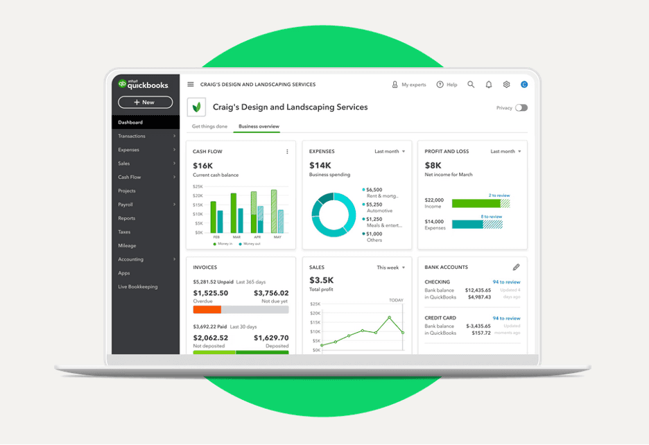 QuickBooks platform displayed on a laptop
