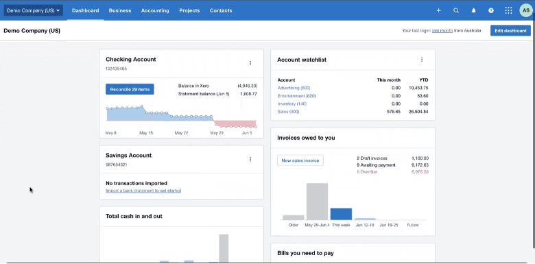 Xero dashboard