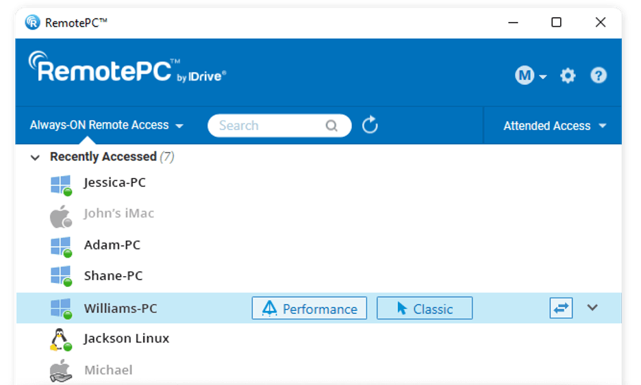 RemotePC performance viewer