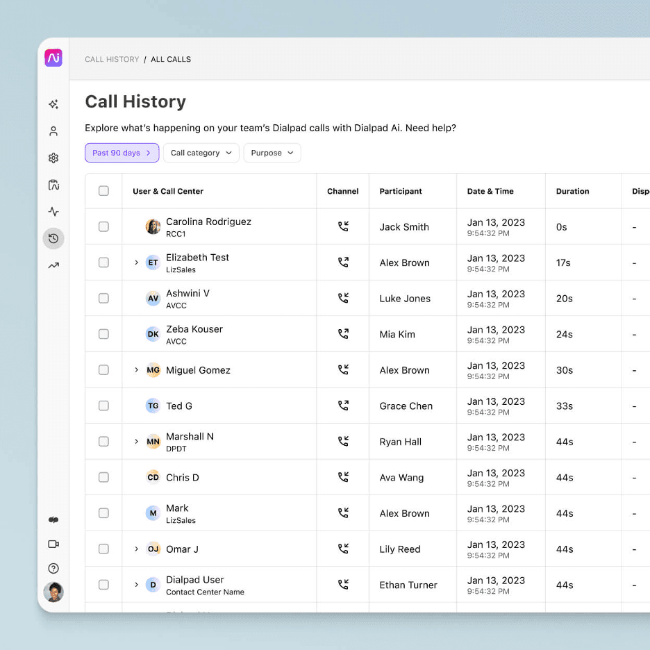 Dialpad call history