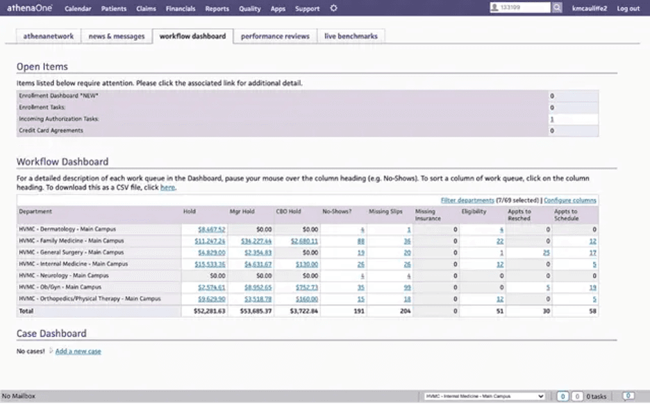 AdvancedMD dashboard