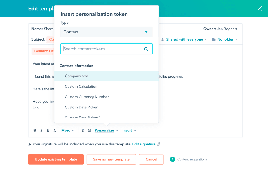 Hubspot personalized email details