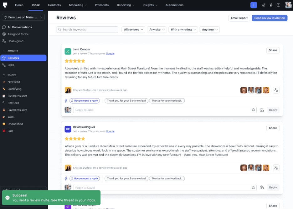 Podium review invites