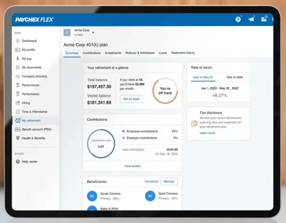 Paychex pension details