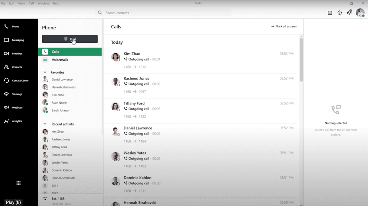 GoTo Connect dashboard