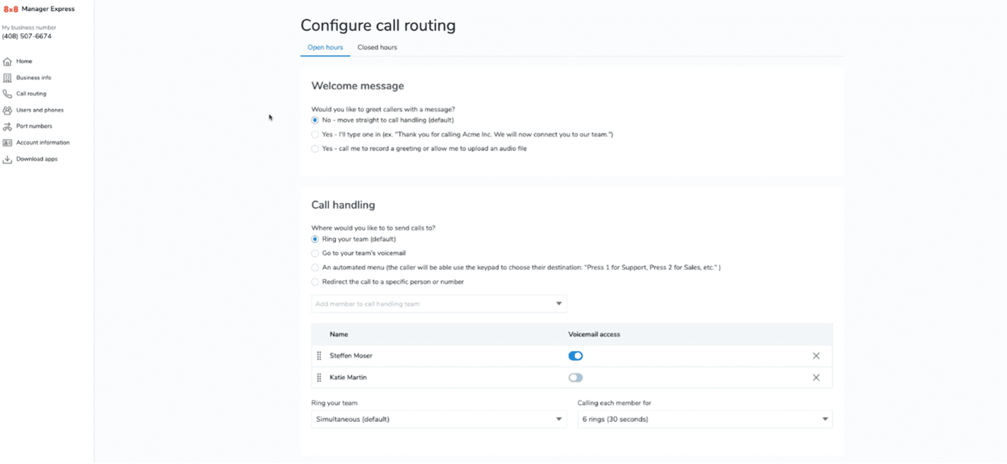 8x8 call routing