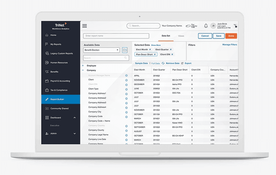 TriNet custom reports
