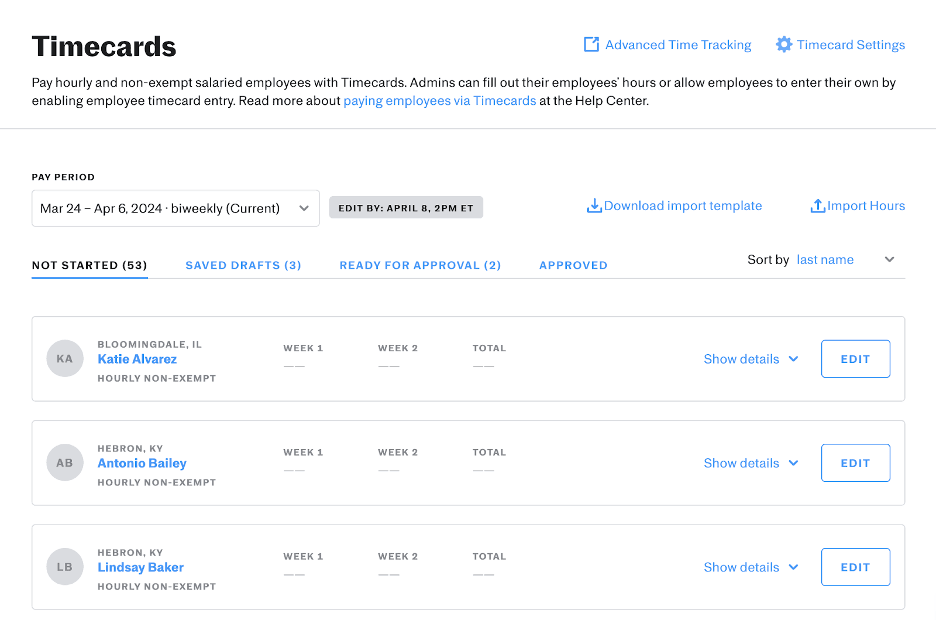 Justworks Timecards