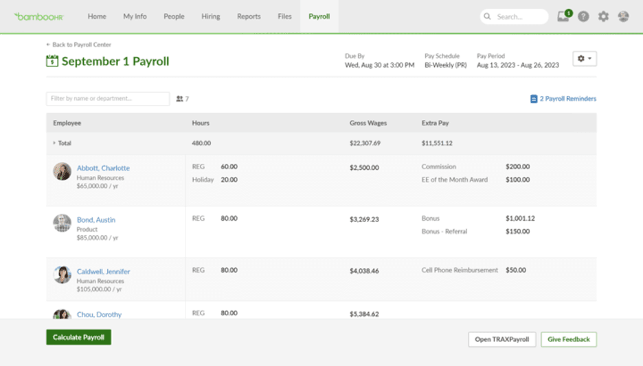 BambooHR interface