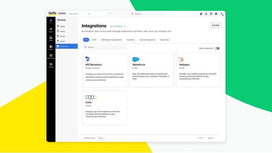GoTo Connect admin dashboard