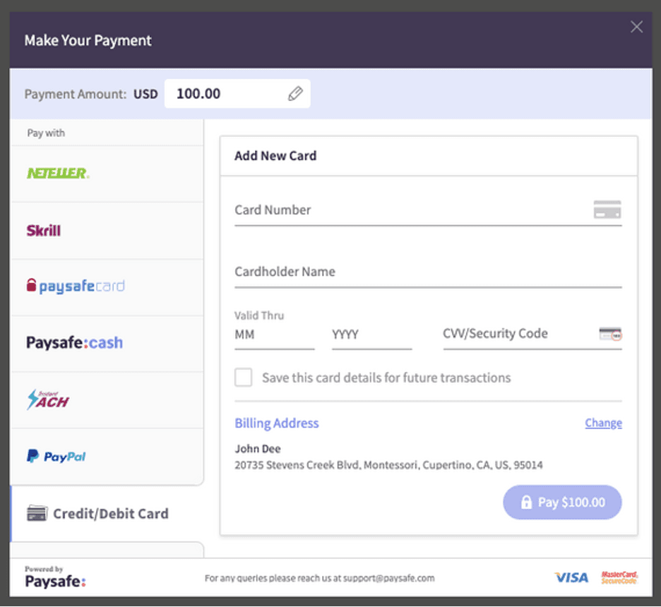 Paysafe checkout form
